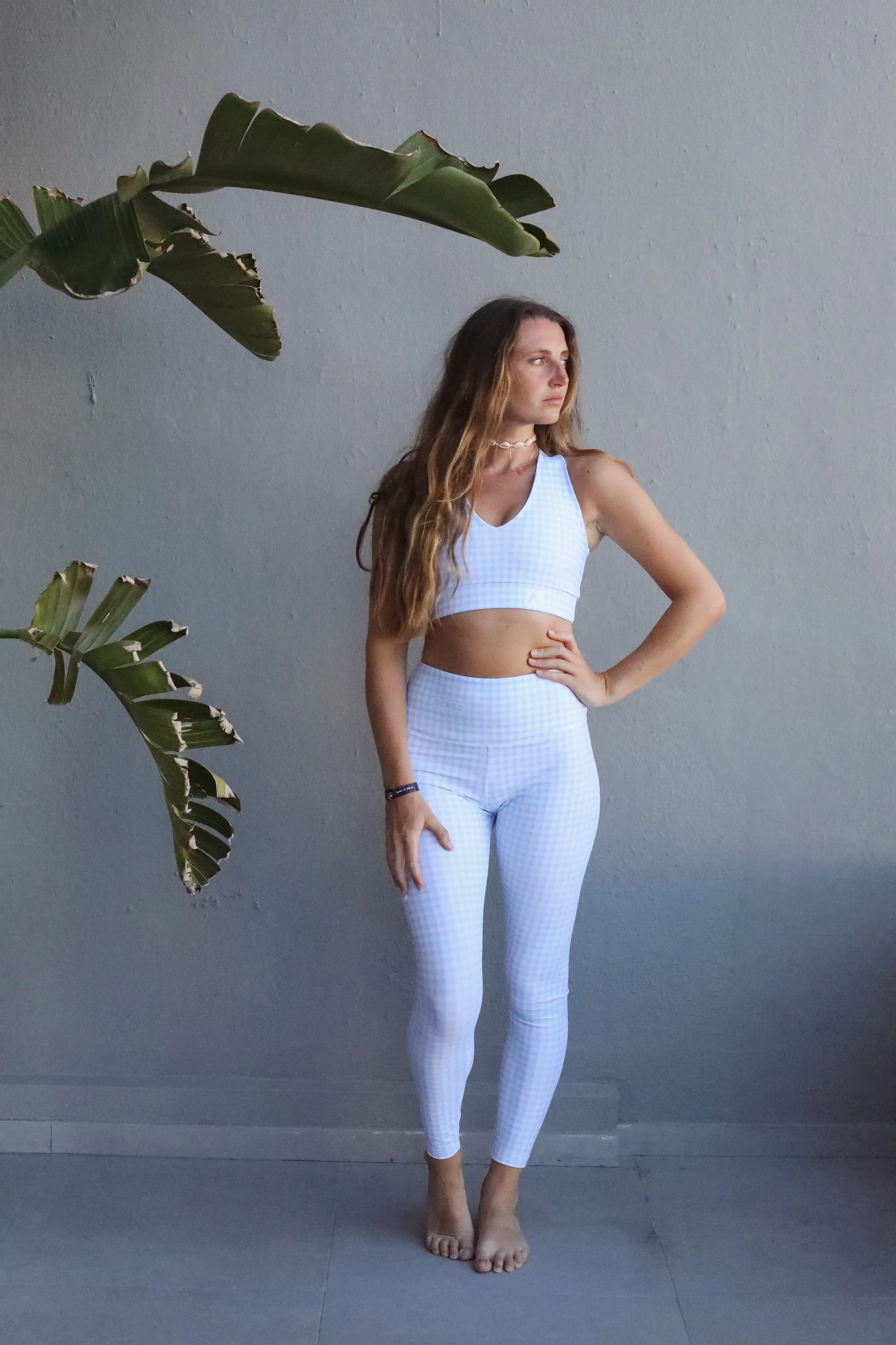 Light Blue Vichy High-Waisted Tights
