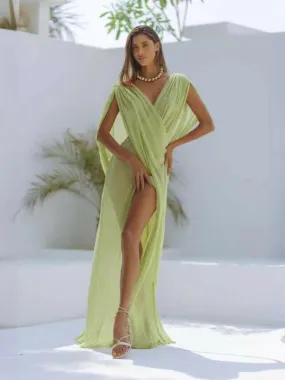 Lime Green Slightly See-thru Sleeveless Dress for Beach Vacation