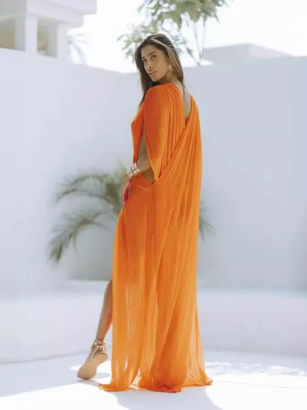 Lime Green Slightly See-thru Sleeveless Dress for Beach Vacation