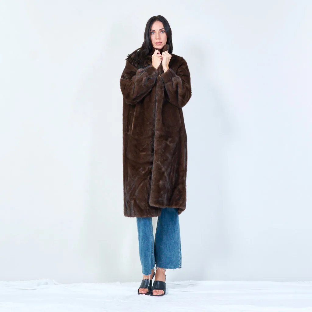 Long faux fur coat with high collar wholesale