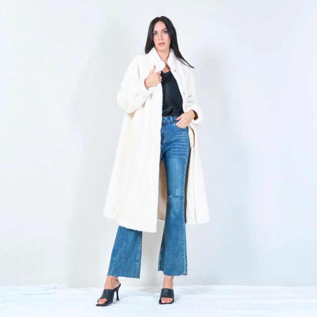 Long faux fur coat with high collar wholesale