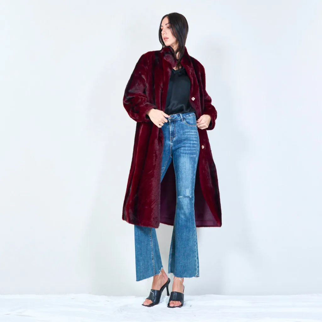 Long faux fur coat with high collar wholesale