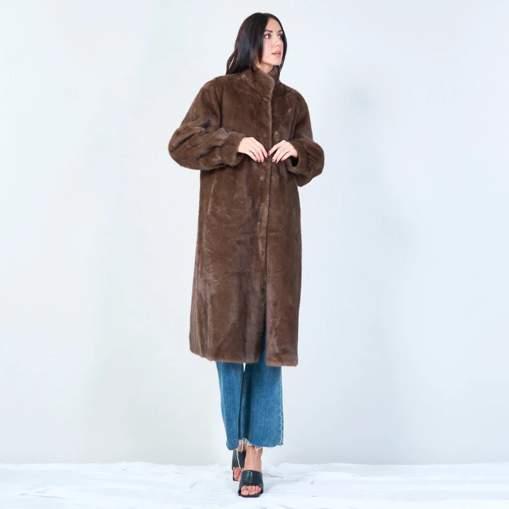 Long faux fur coat with high collar wholesale