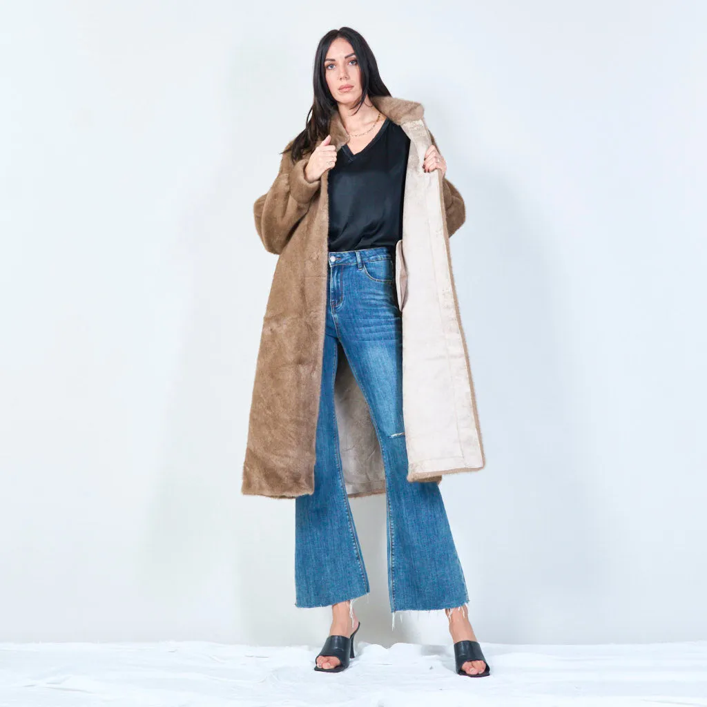 Long faux fur coat with high collar wholesale