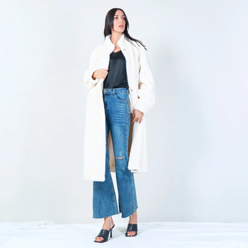 Long faux fur coat with high collar wholesale