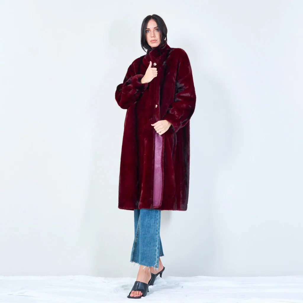 Long faux fur coat with high collar wholesale