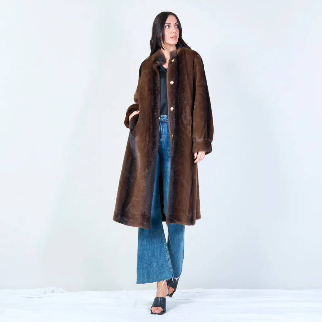 Long faux fur coat with high collar wholesale