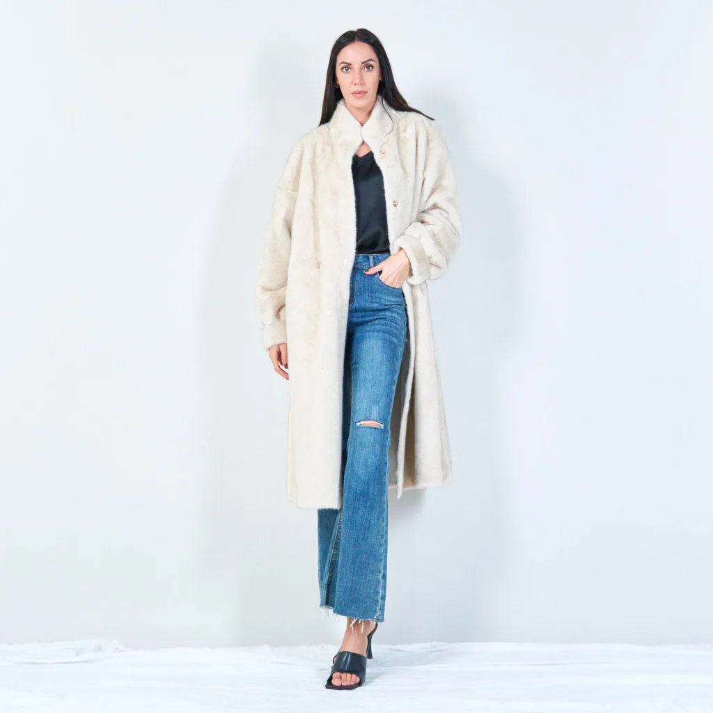 Long faux fur coat with high collar wholesale