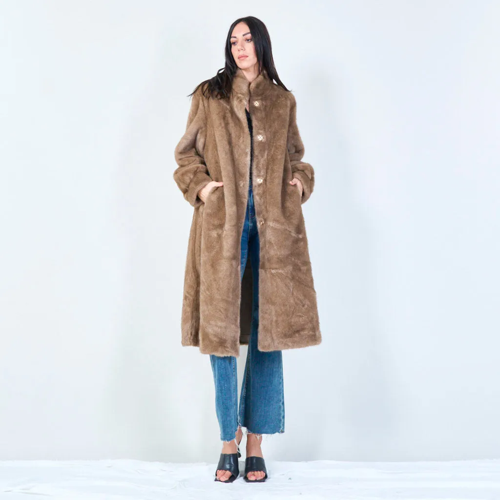 Long faux fur coat with high collar wholesale
