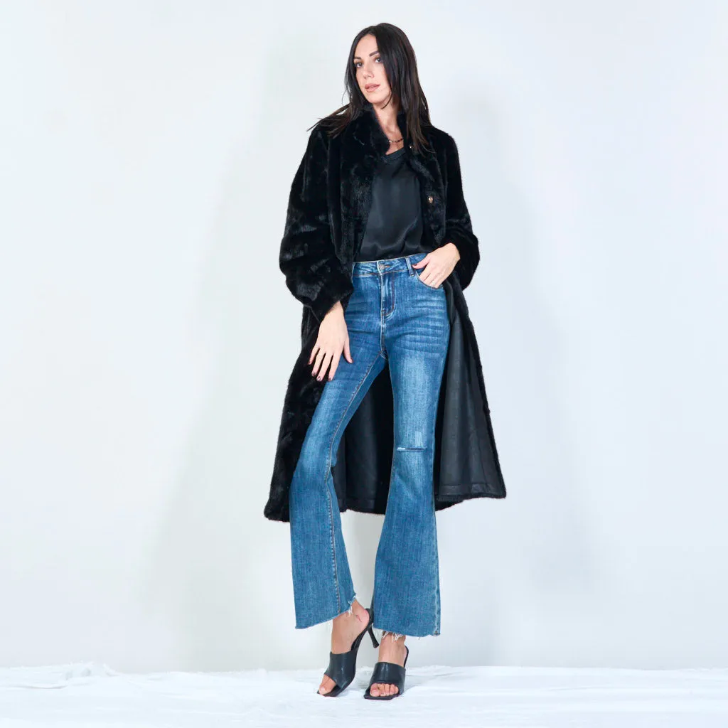 Long faux fur coat with high collar wholesale
