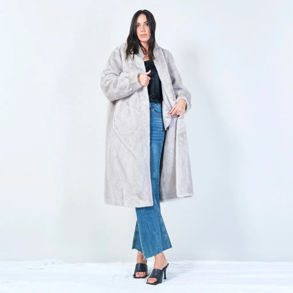 Long faux fur coat with high collar wholesale