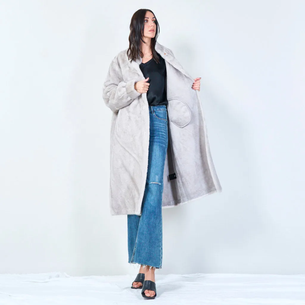 Long faux fur coat with high collar wholesale