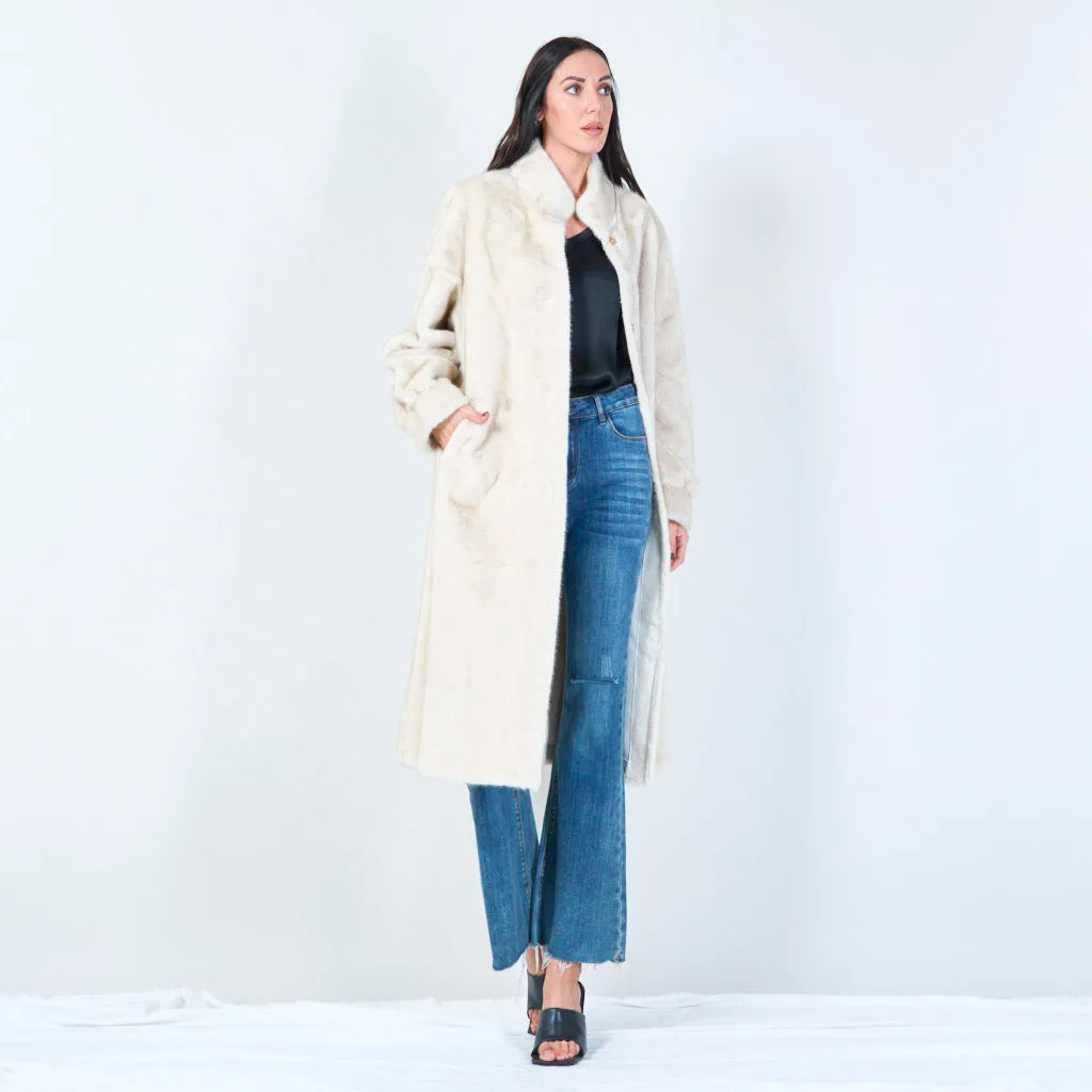 Long faux fur coat with high collar wholesale