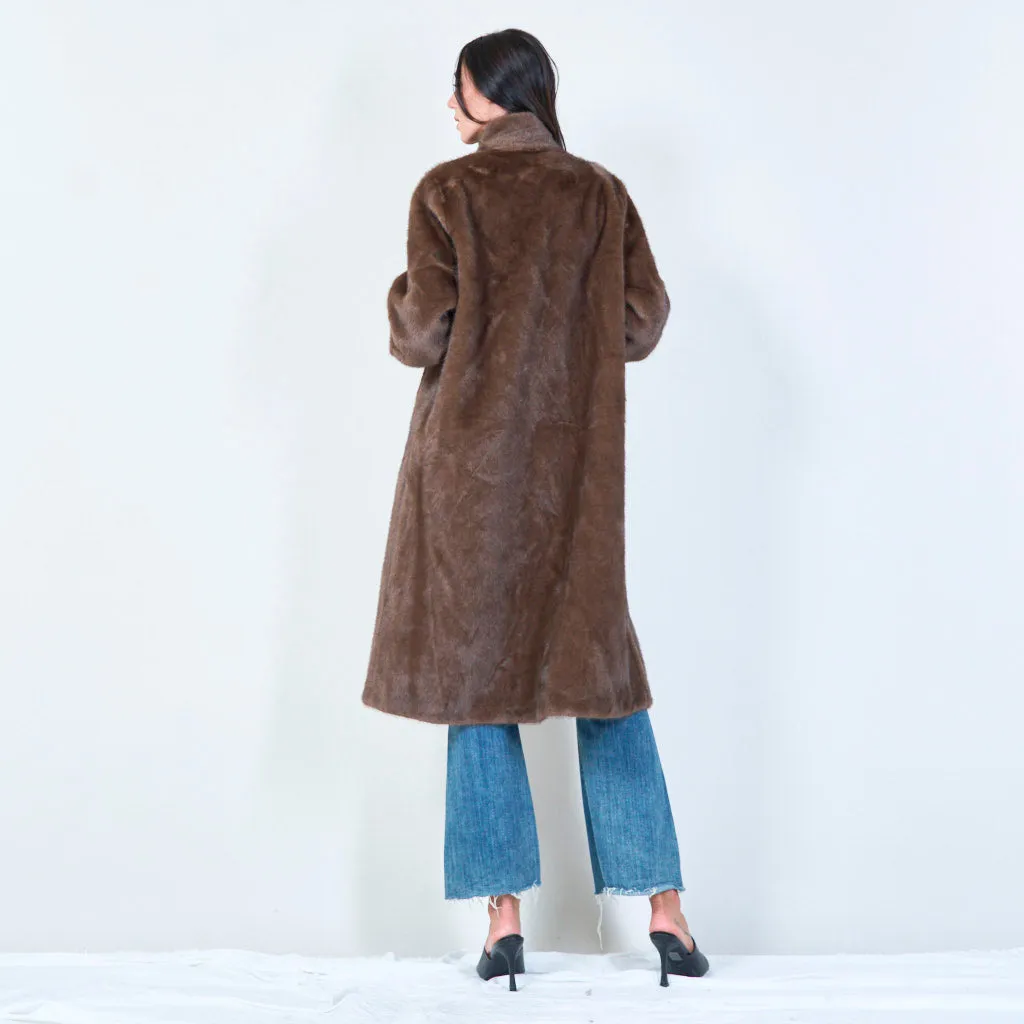 Long faux fur coat with high collar wholesale