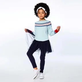 Long Sleeve Knitted Sweater Light Blue And Red | DEUX PAR DEUX