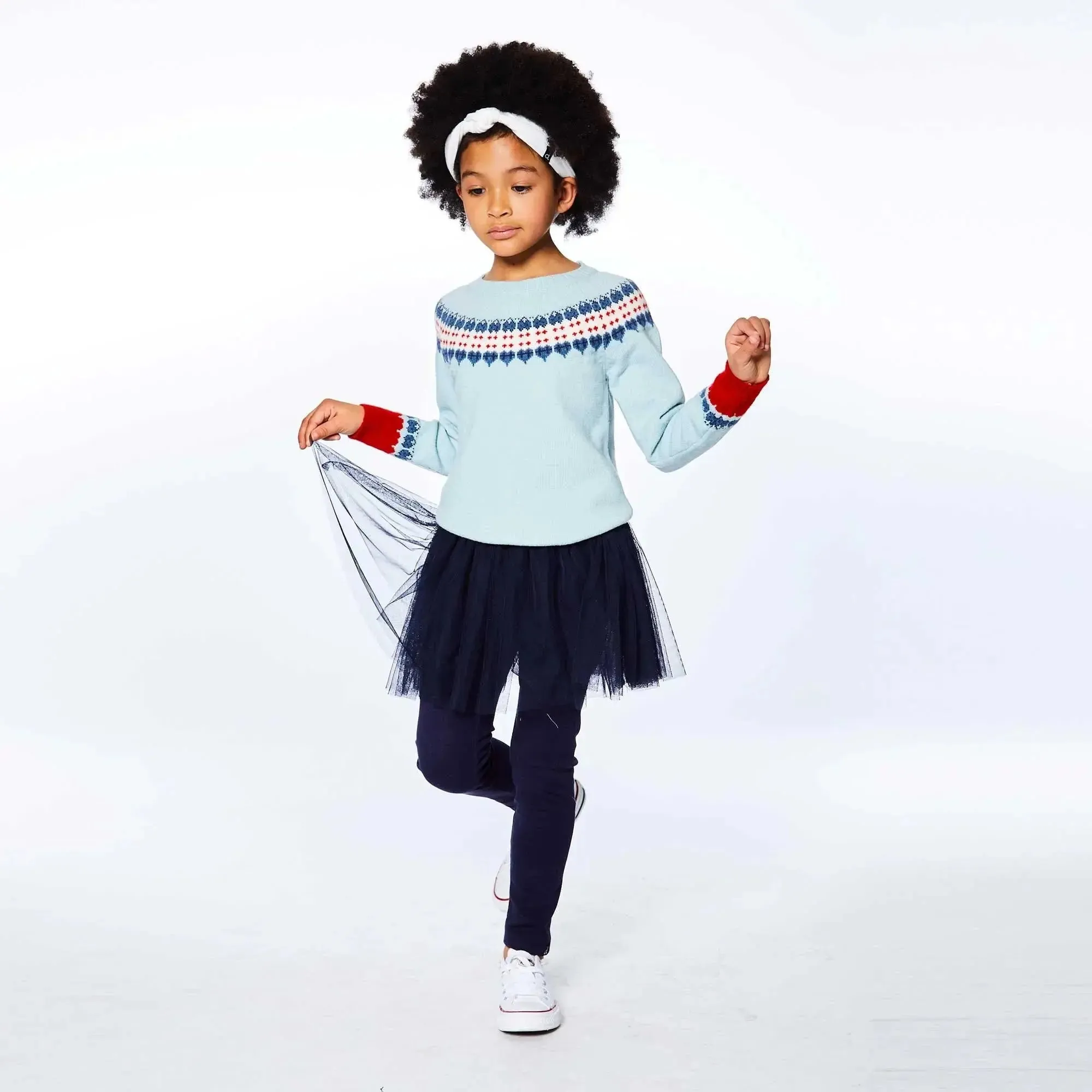 Long Sleeve Knitted Sweater Light Blue And Red | DEUX PAR DEUX