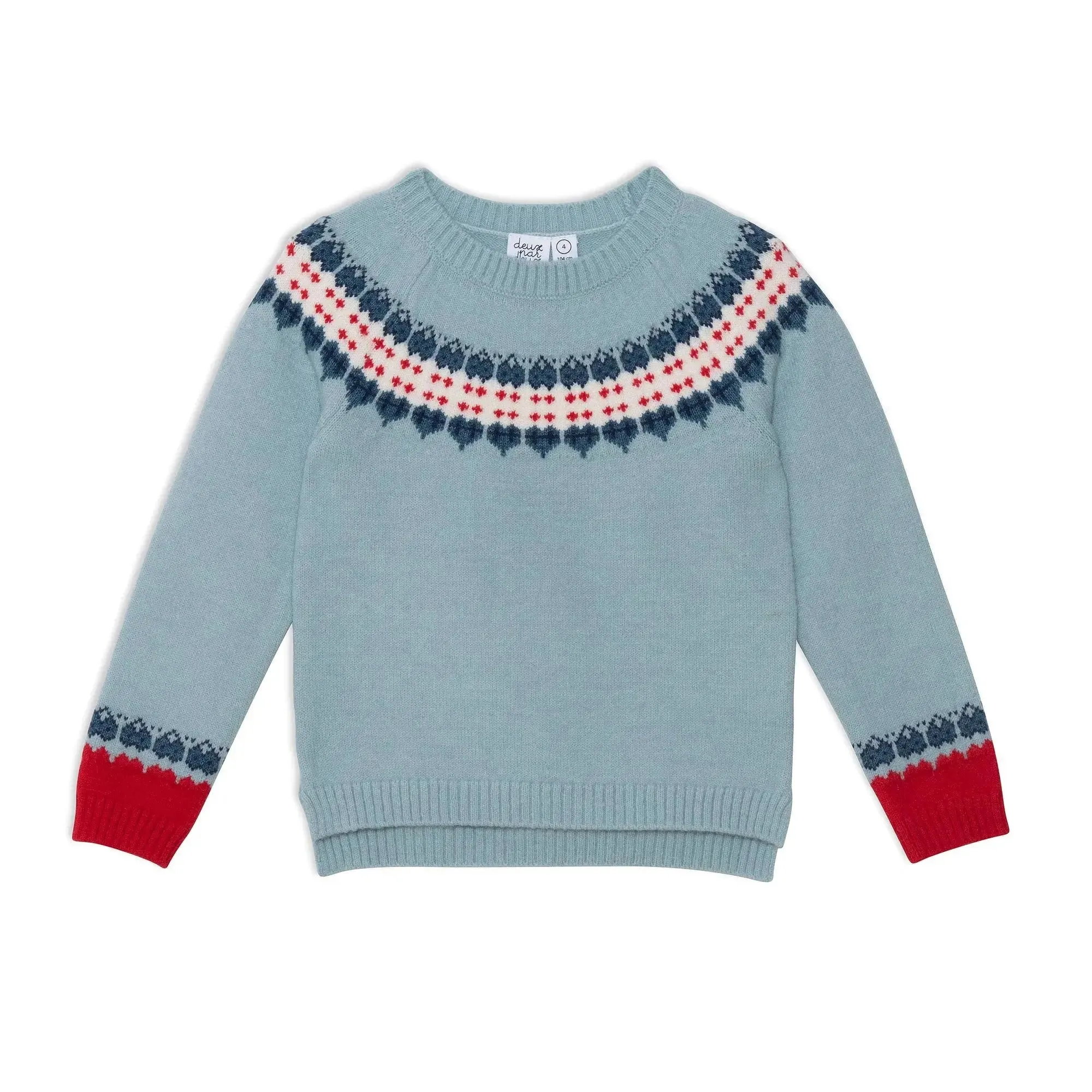 Long Sleeve Knitted Sweater Light Blue And Red | DEUX PAR DEUX