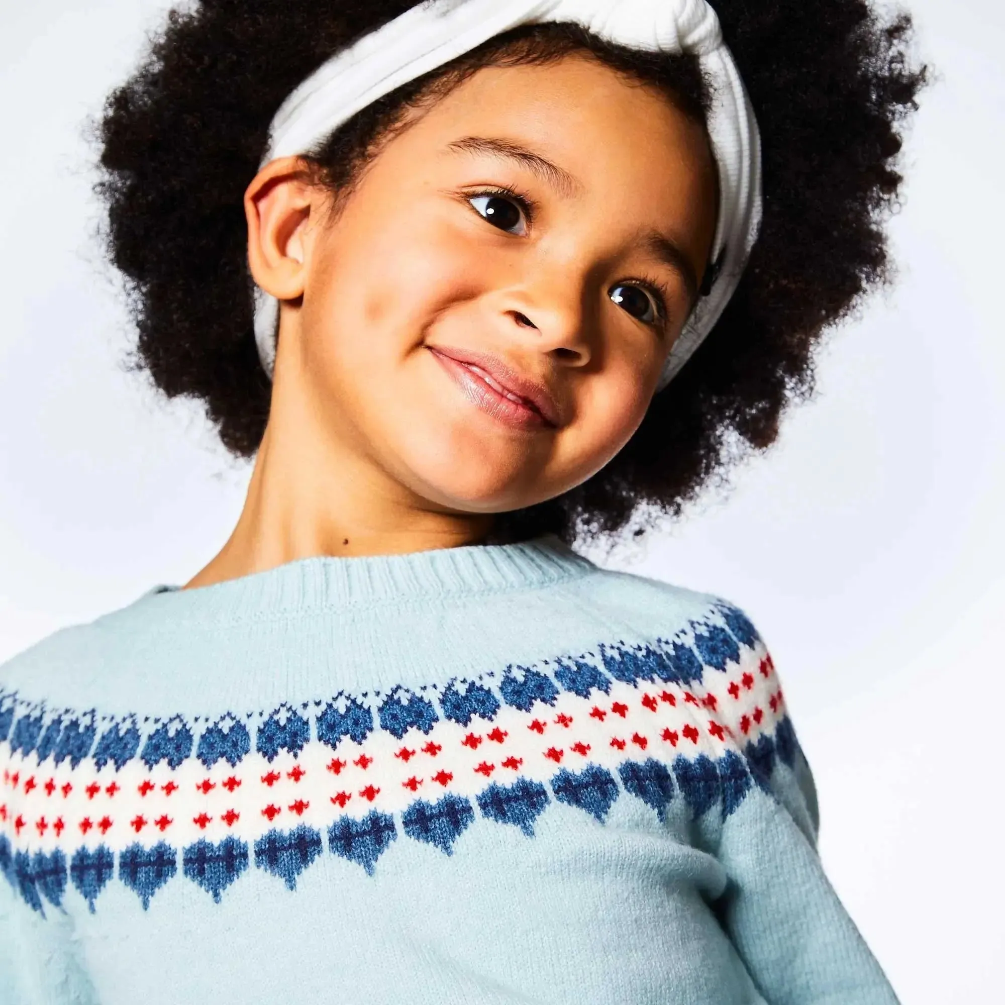 Long Sleeve Knitted Sweater Light Blue And Red | DEUX PAR DEUX