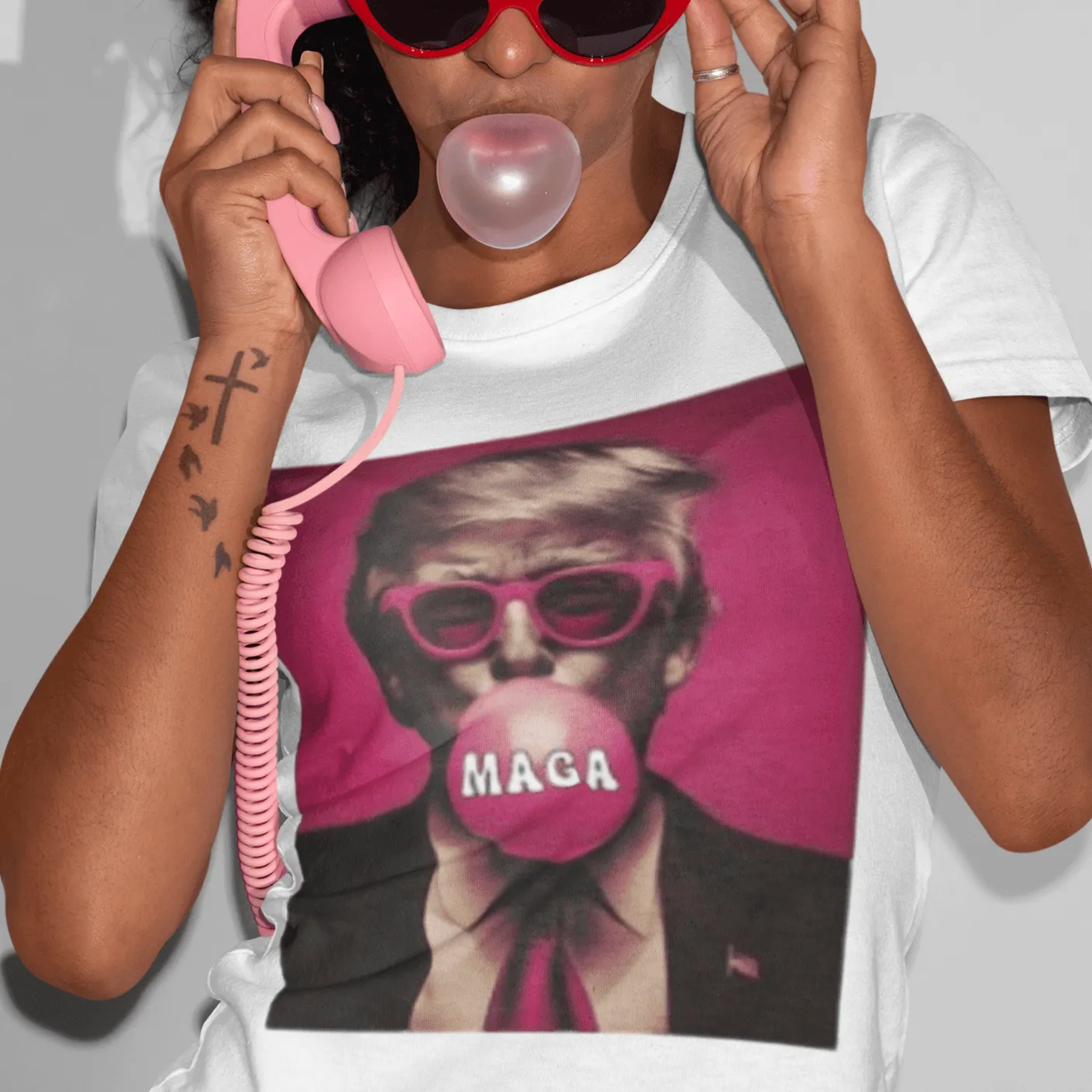 Maga Tshirt Trump Blowing Maga Bubble Gum Short Sleeve 100% Cotton Crew Neck Top
