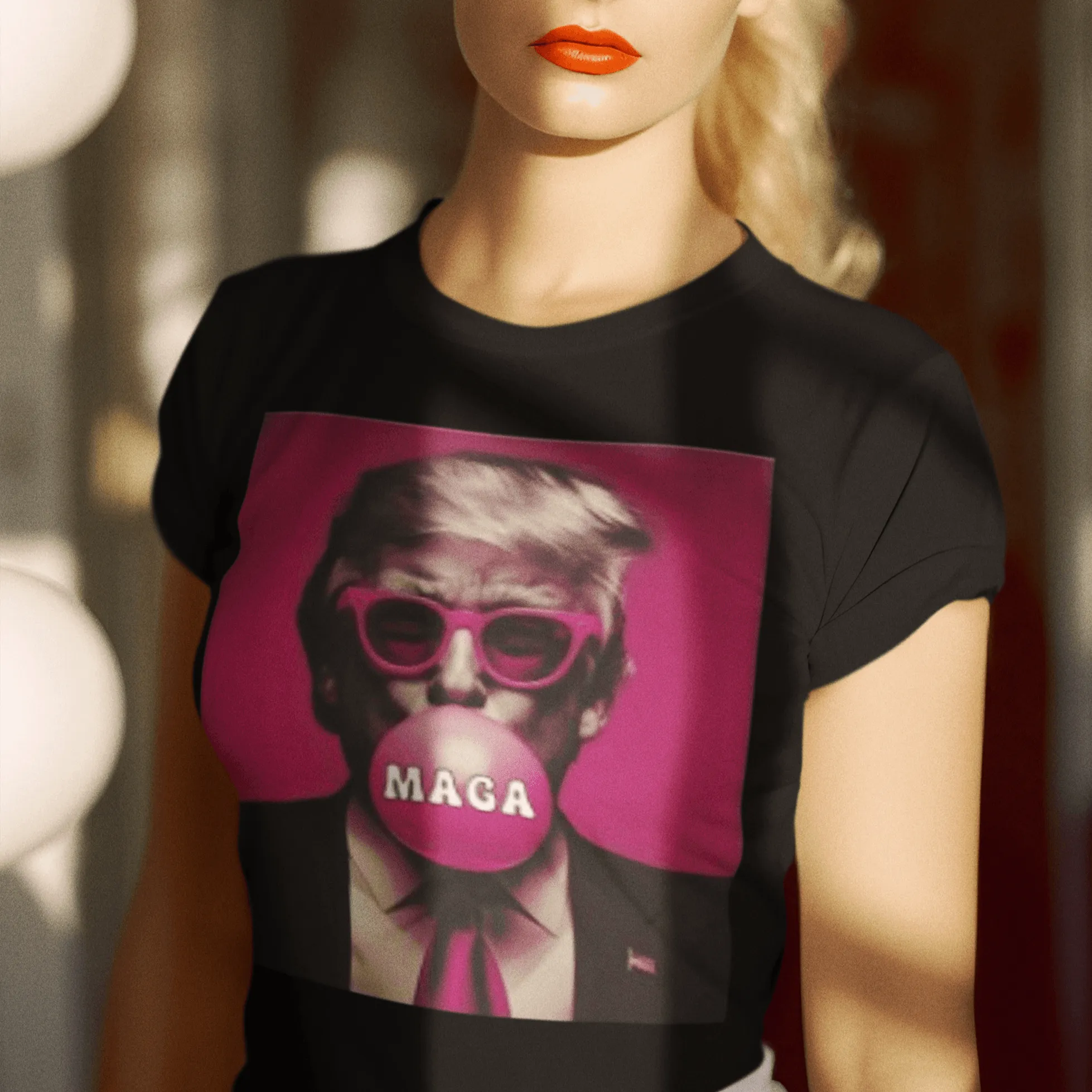 Maga Tshirt Trump Blowing Maga Bubble Gum Short Sleeve 100% Cotton Crew Neck Top