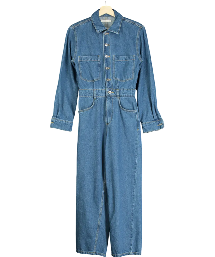 MANGO Blue Long Sleeve Denim Jumpsuit UK XS