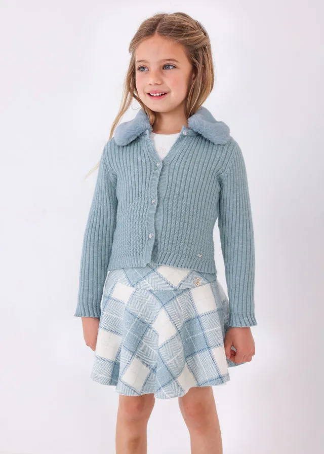 Mayoral 4309 011 - Bluebell Faux Fur Collar Cardigan
