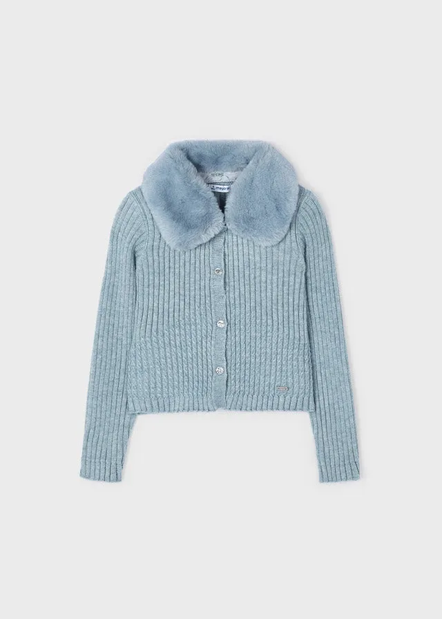 Mayoral 4309 011 - Bluebell Faux Fur Collar Cardigan