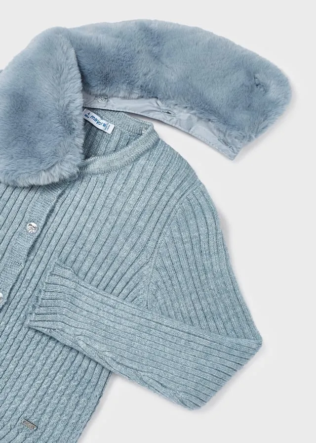 Mayoral 4309 011 - Bluebell Faux Fur Collar Cardigan