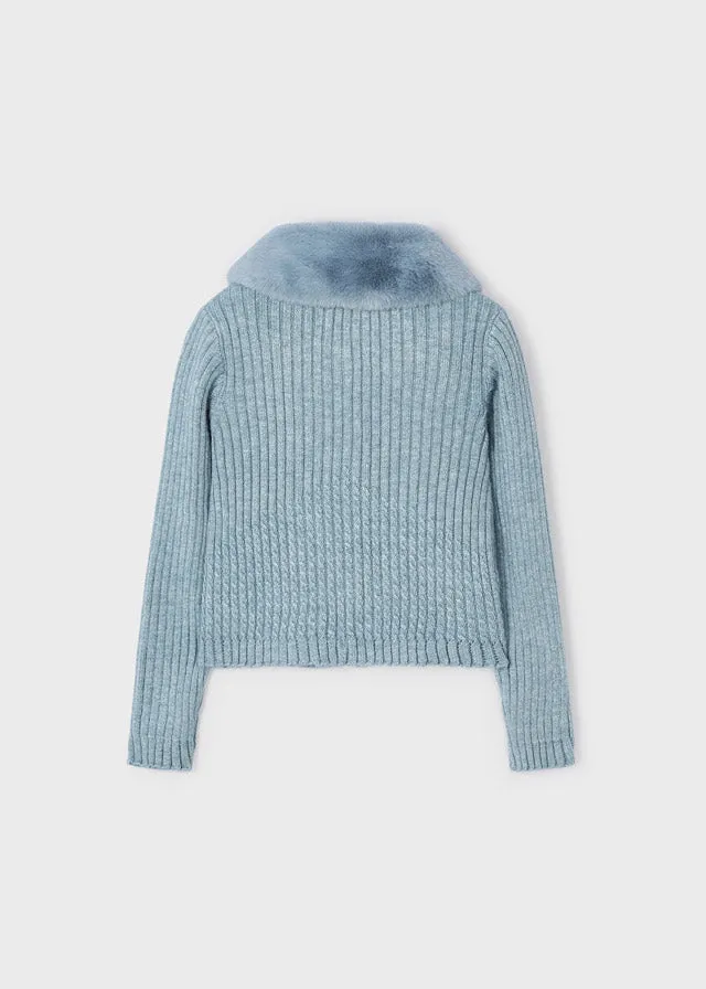 Mayoral 4309 011 - Bluebell Faux Fur Collar Cardigan