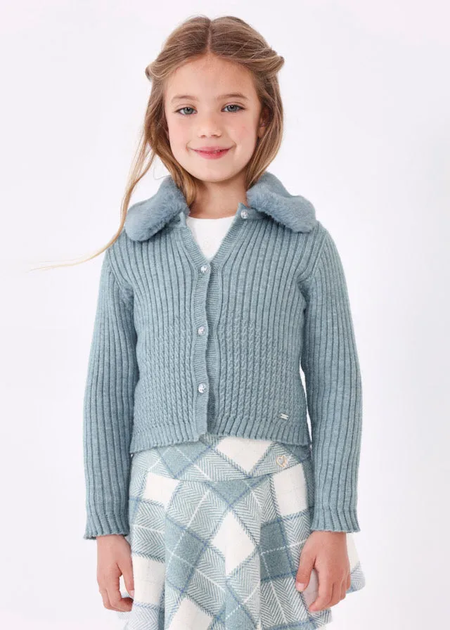 Mayoral 4309 011 - Bluebell Faux Fur Collar Cardigan
