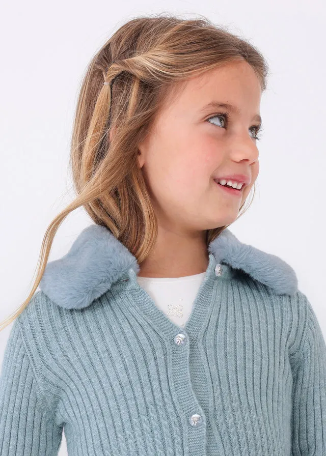 Mayoral 4309 011 - Bluebell Faux Fur Collar Cardigan