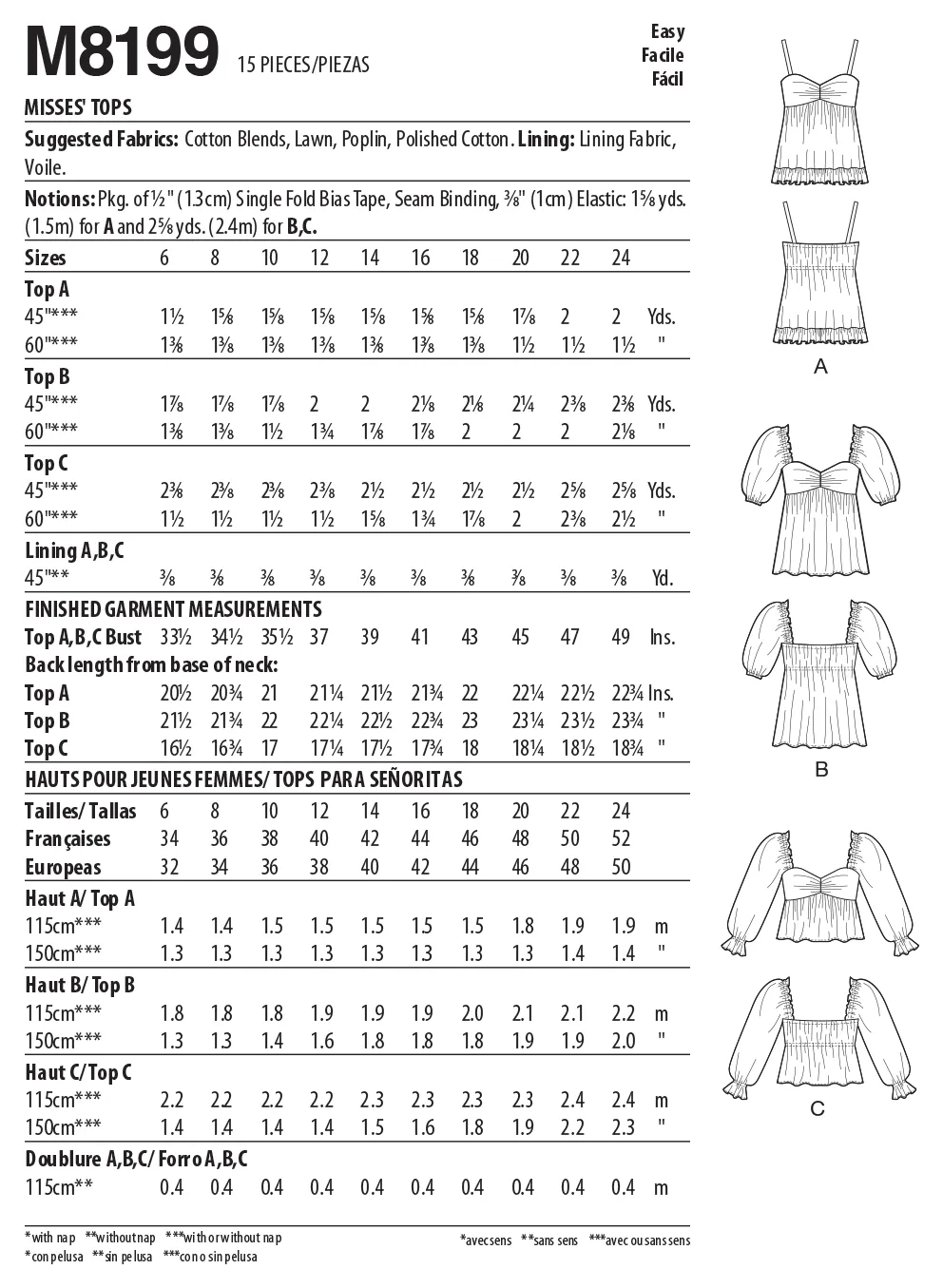 McCall's Pattern M8199 Misses' Tops