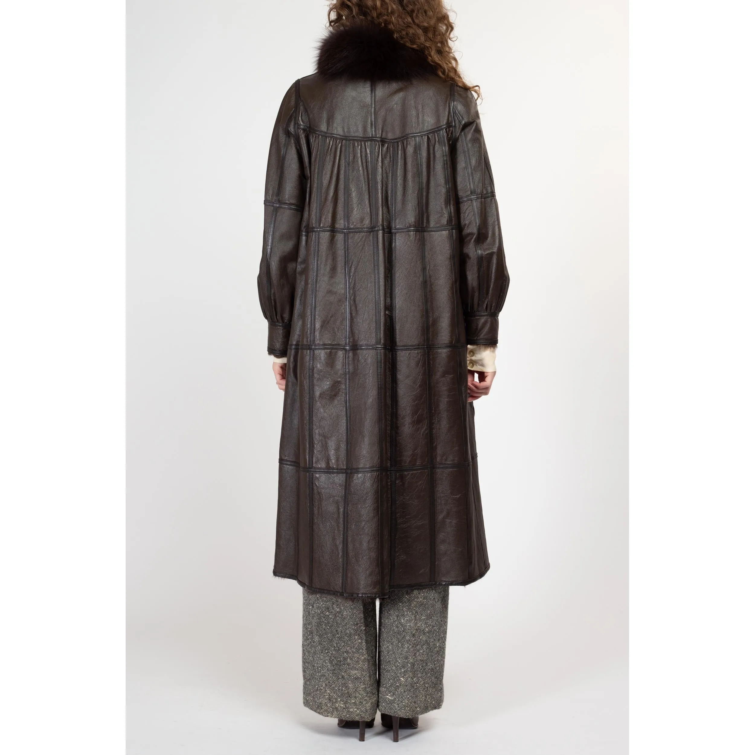 Medium 90s Dark Brown Leather & Fur Reversible Coat