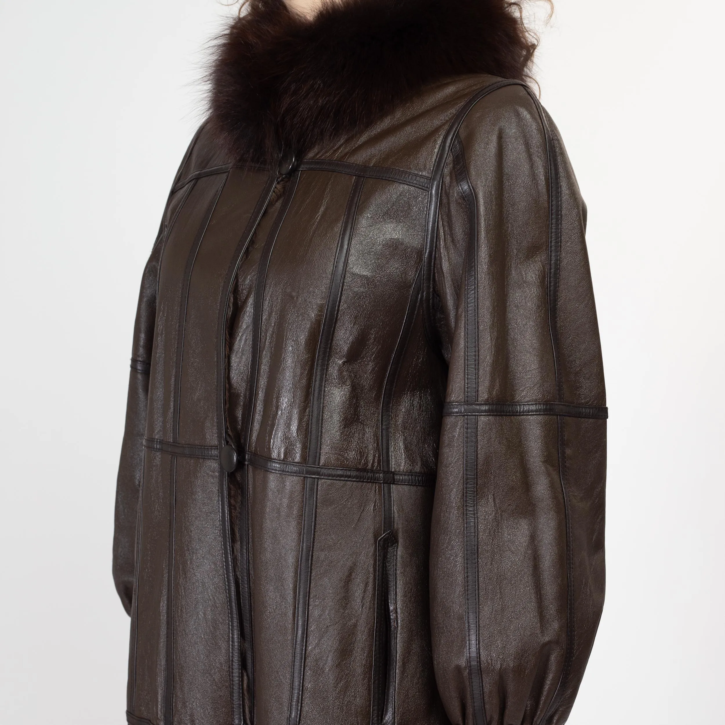 Medium 90s Dark Brown Leather & Fur Reversible Coat