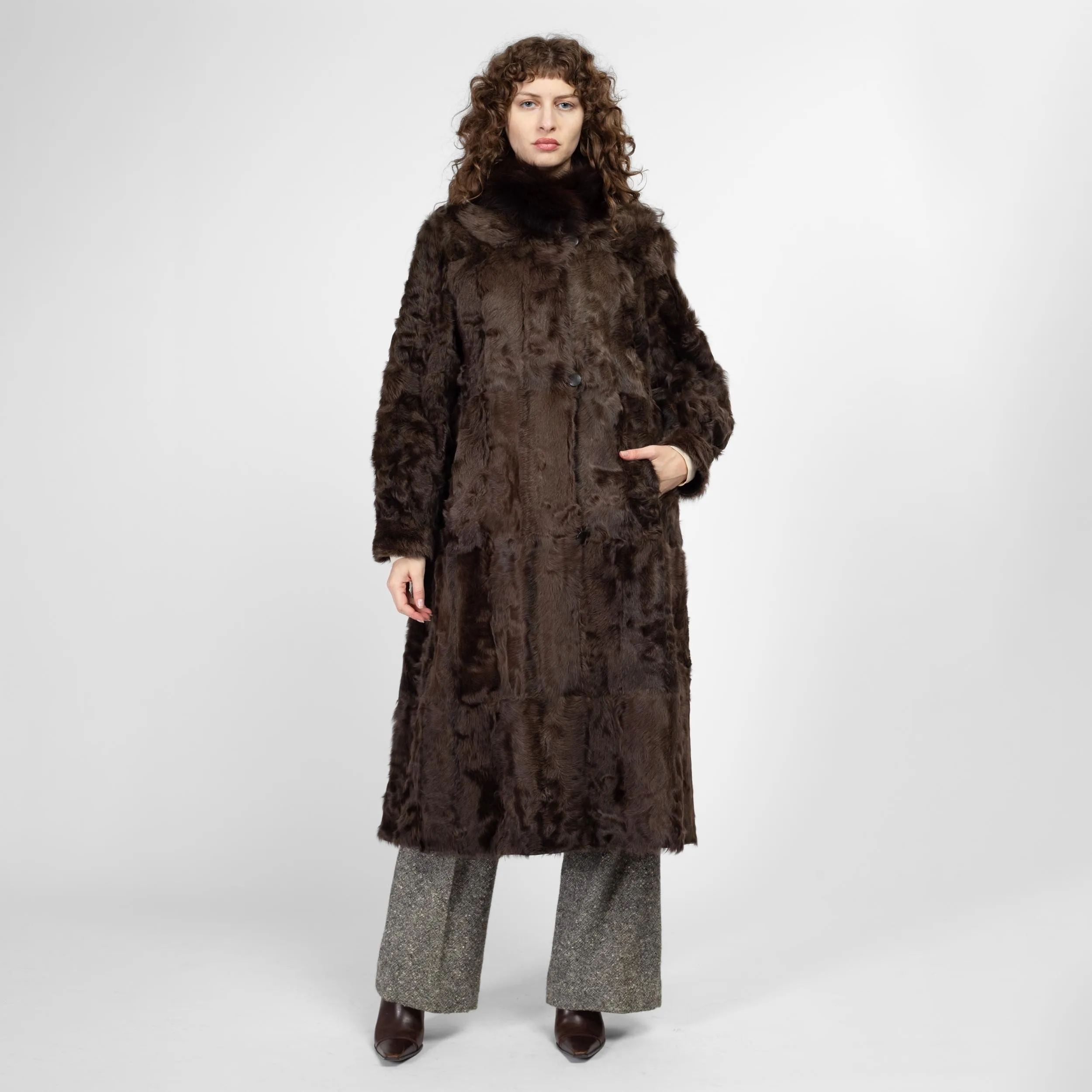 Medium 90s Dark Brown Leather & Fur Reversible Coat