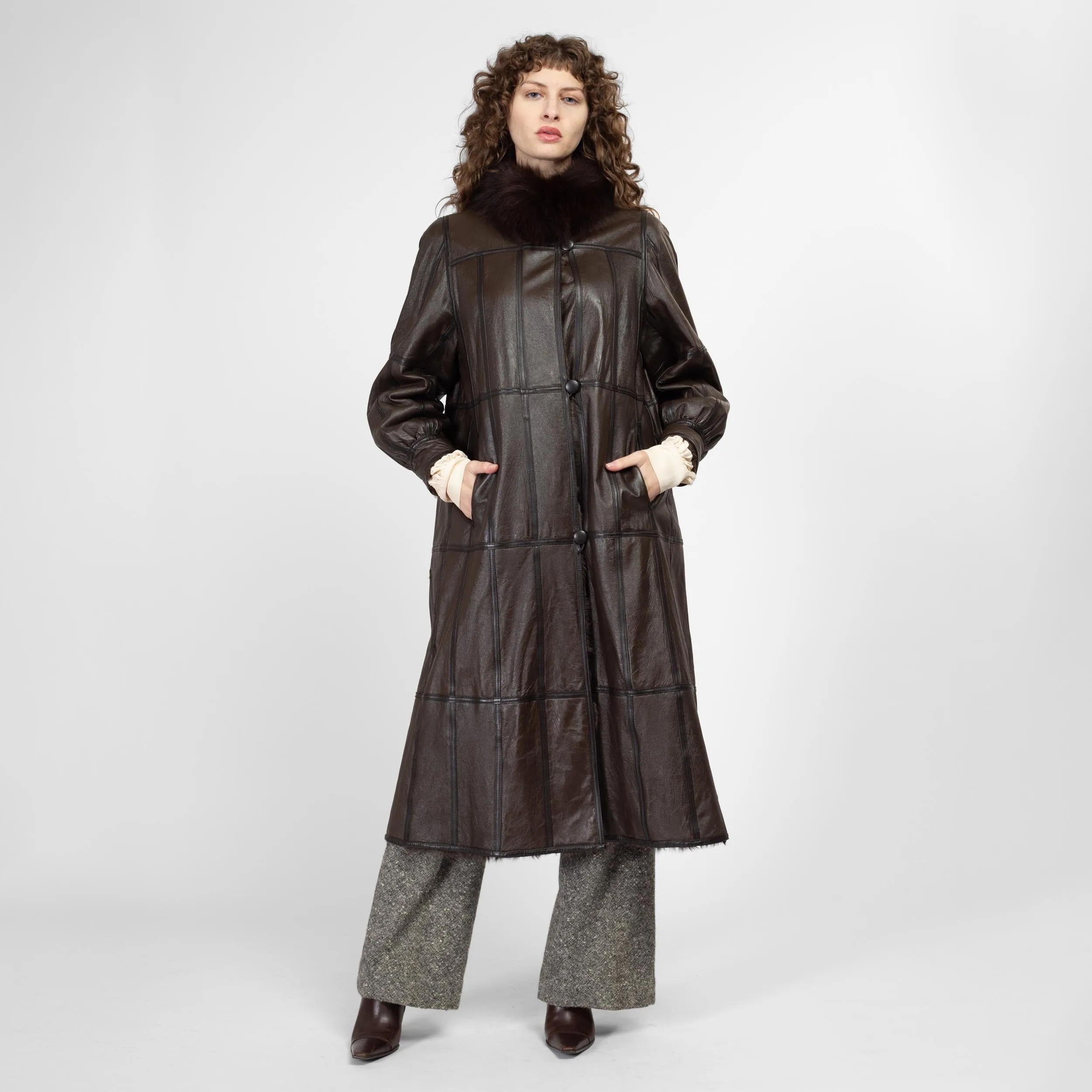 Medium 90s Dark Brown Leather & Fur Reversible Coat