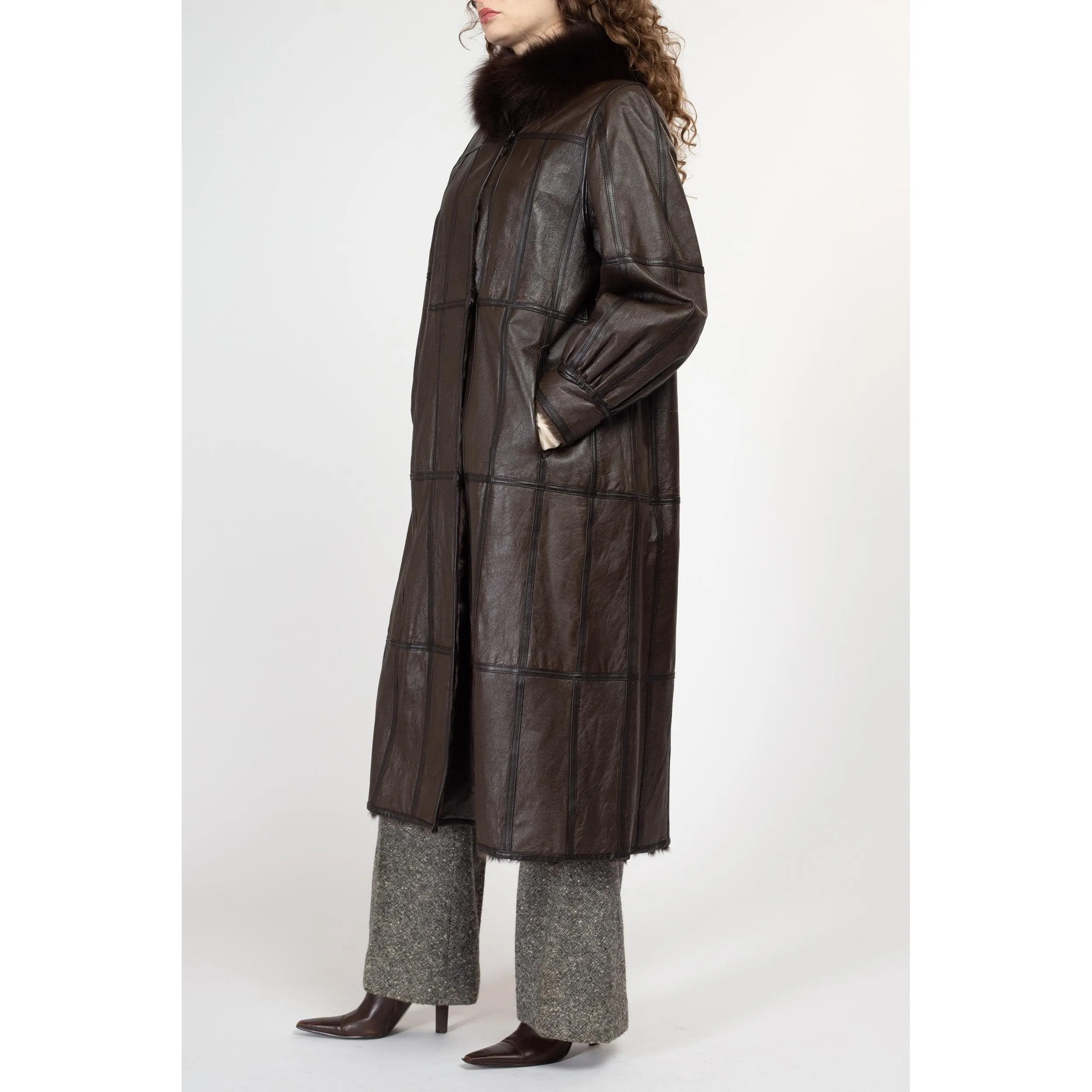 Medium 90s Dark Brown Leather & Fur Reversible Coat