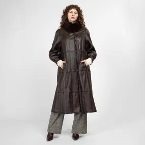 Medium 90s Dark Brown Leather & Fur Reversible Coat