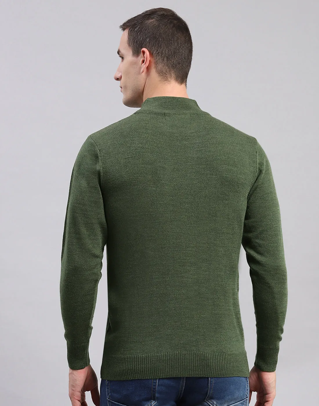 Men Green Solid T Neck Full Sleeve Sweaters/Pullovers