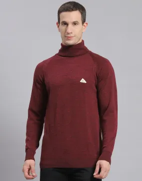 Men Maroon Solid H Neck Full Sleeve Sweater
