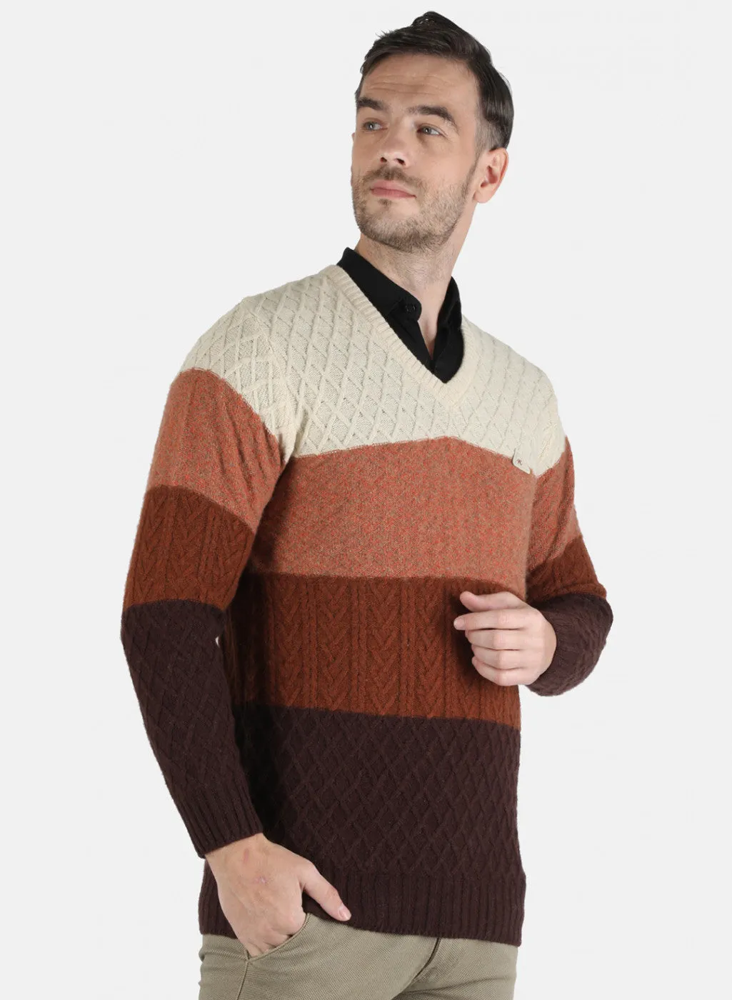 Men Multi color Self Design Pullover