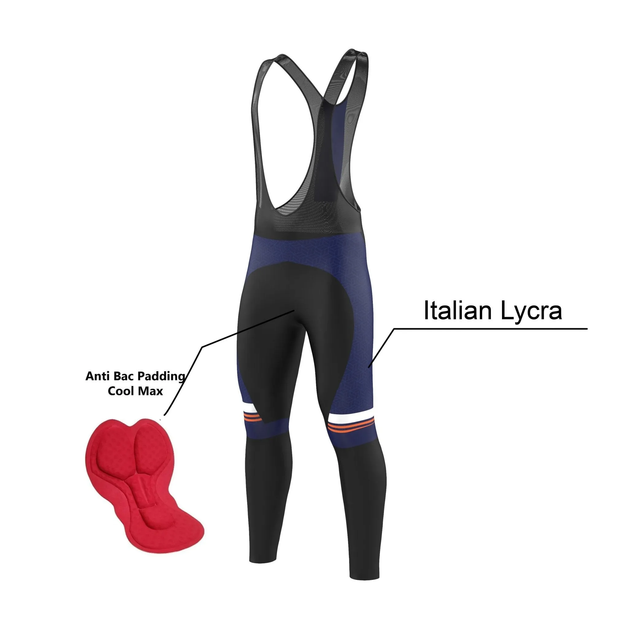 Men's Classic Blue Long Sleeve Jerseys / Bib Tights