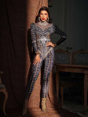 Micaela Printed Rhinestone Jumpsuit