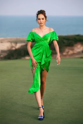 Nevaeh Wrap Ruffled Silk Mini Dress