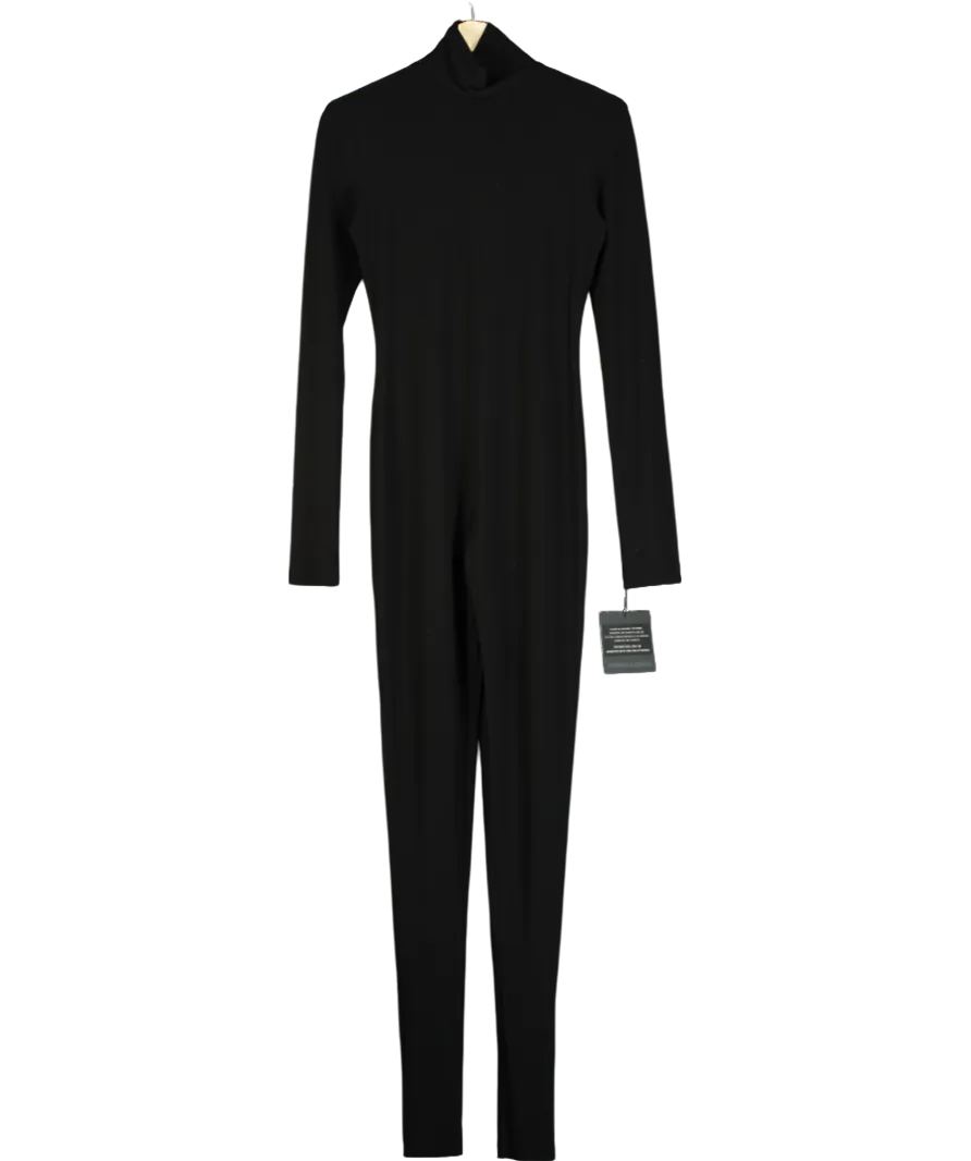 Norma Kamali Black Long Sleeve Turtle Catsuit Footie Jumpsuit UK S