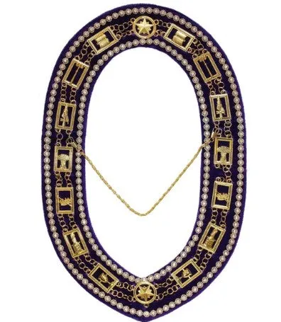 OES - Regalia Rhinestones Chain Collar - Gold/Silver on Purple   Free Case