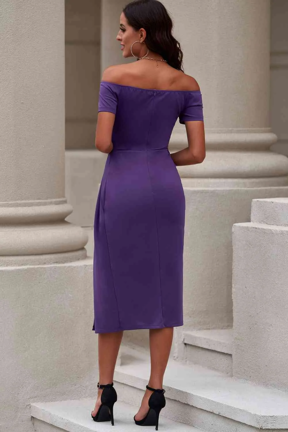 Off-Shoulder Short Sleeve Midi Resort Dress