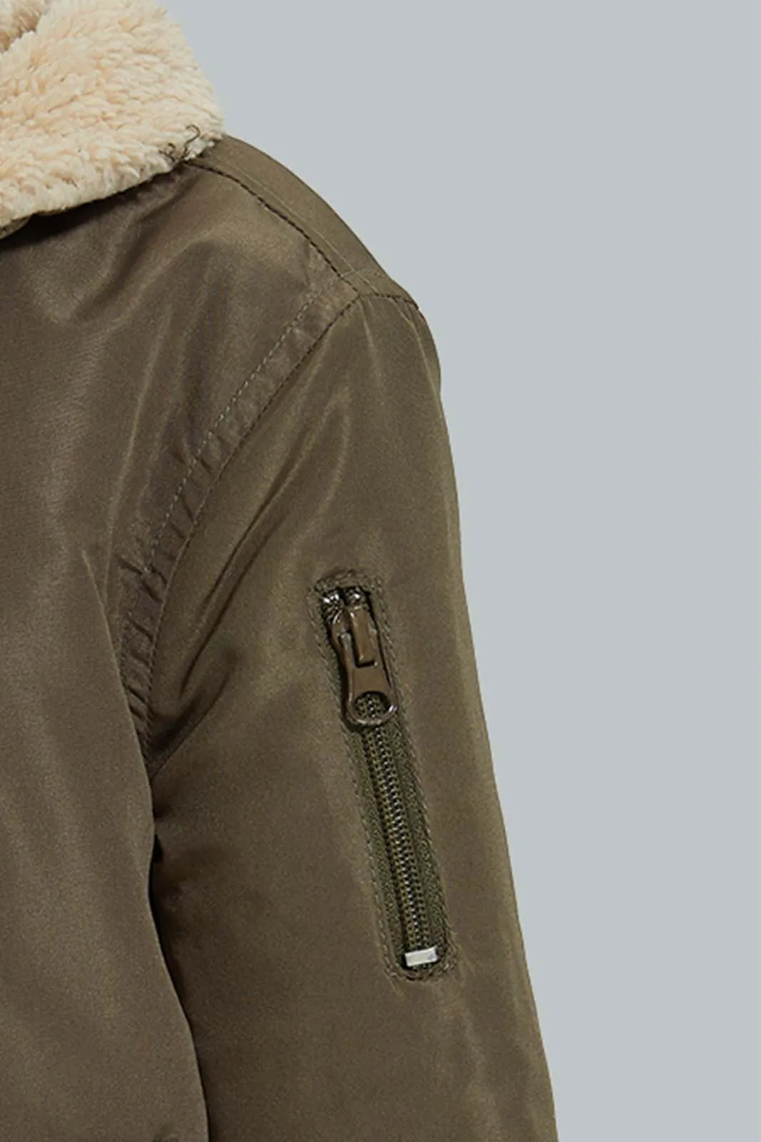 Olive Sherpa Padded Jacket