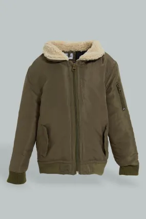 Olive Sherpa Padded Jacket