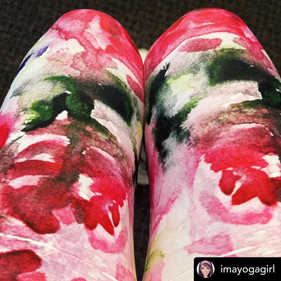 Pink Rose Women's Yoga Leggings, Floral Print Best Long Gym Tights-Made in USA/EU/MX